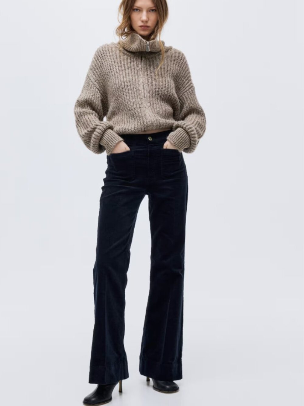 NWT H&M Flared Corduroy Pants Navy Blue Sz 10